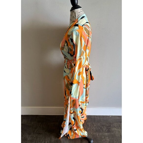 Julian Chang Womens Long Sleeve Abstract Print Wrap Maxi Romper Dress Size S - Picture 4 of 11